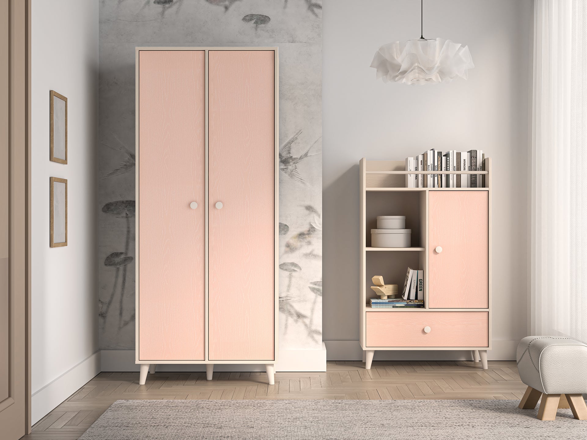 Armoire Contemporaine 190 cm – Finition Haut de Gamme en Rose Millénaire et Sable du Désert – Pratique et Élégante