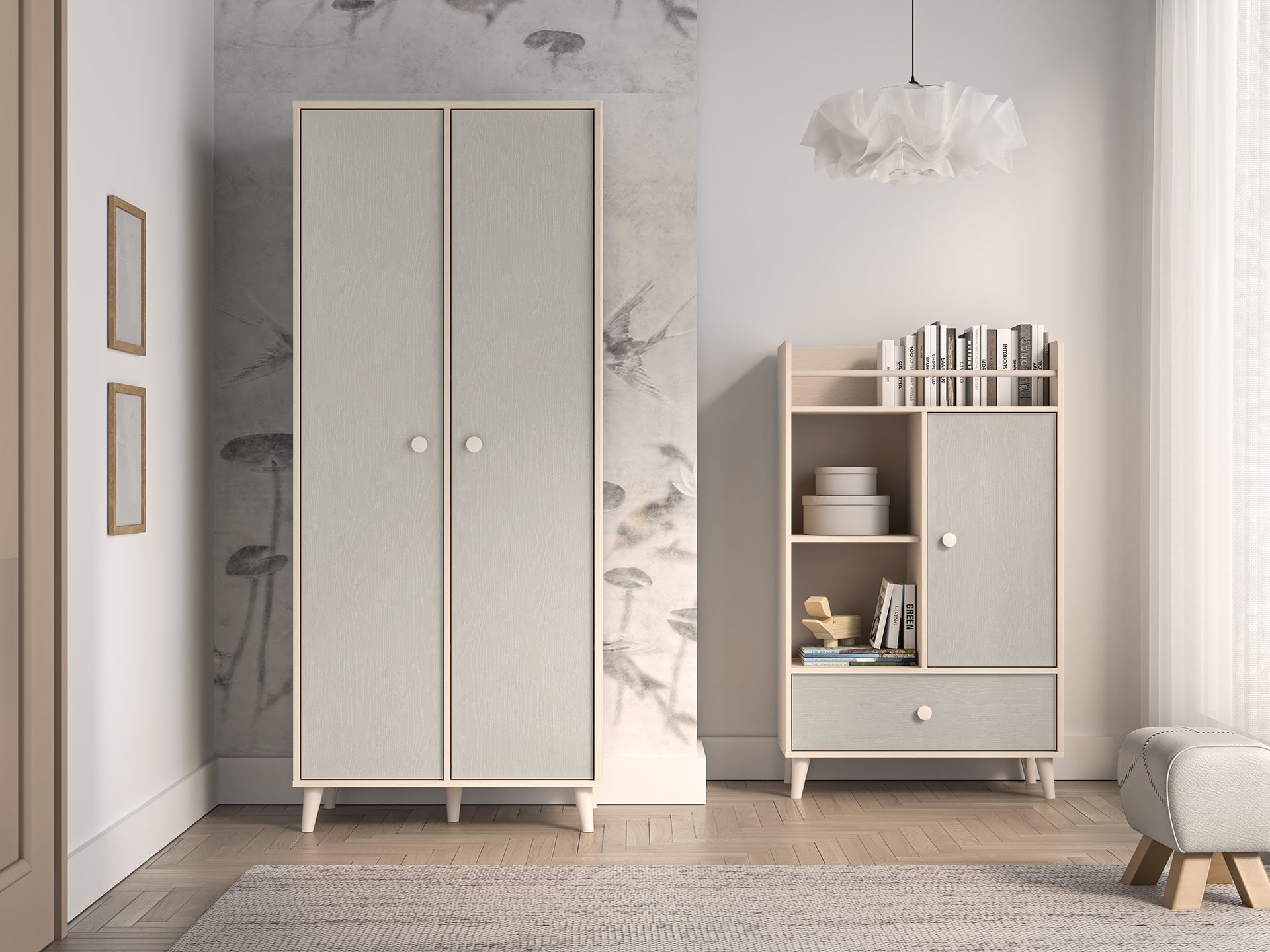 Armoire Contemporaine 190 cm – Finition Haut de Gamme en Rose Millénaire et Sable du Désert – Pratique et Élégante