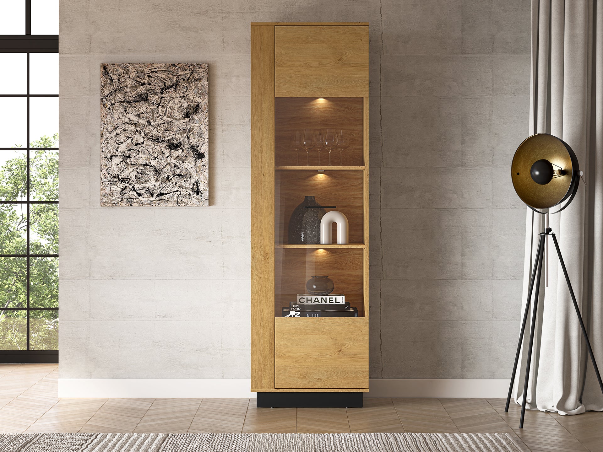 Ensemble Salon – Collection MORENO - 4 Pieces - Meubles Modernes en Chêne avec Base Noire