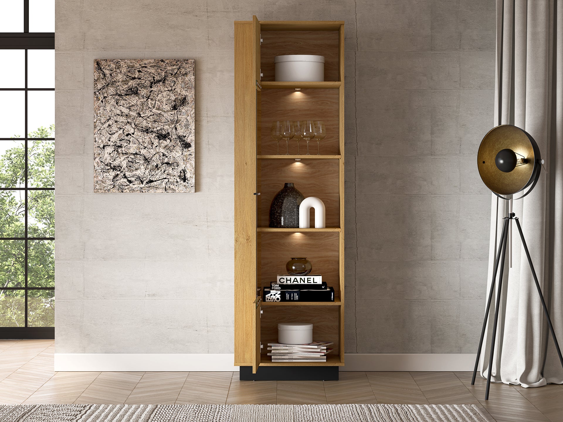 Ensemble Salon – Collection MORENO - 4 Pieces - Meubles Modernes en Chêne avec Base Noire