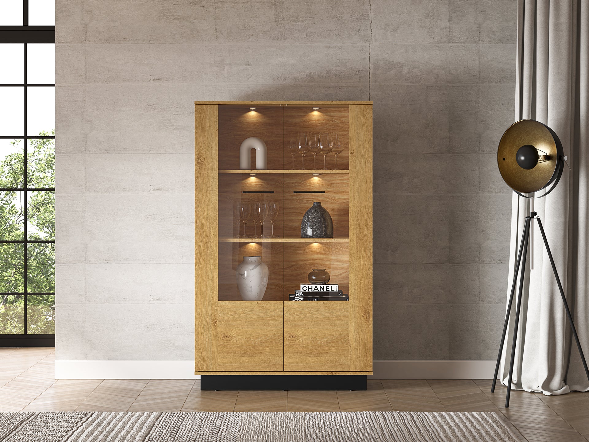 Ensemble Salon – Collection MORENO - 4 Pieces - Meubles Modernes en Chêne avec Base Noire