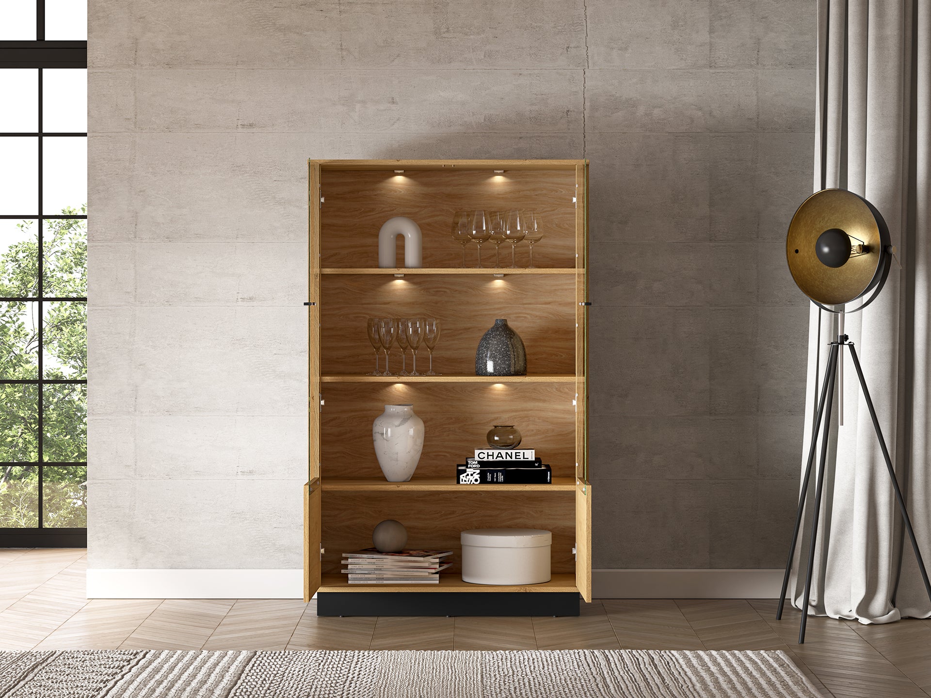 Ensemble Salon – Collection MORENO - 4 Pieces - Meubles Modernes en Chêne avec Base Noire