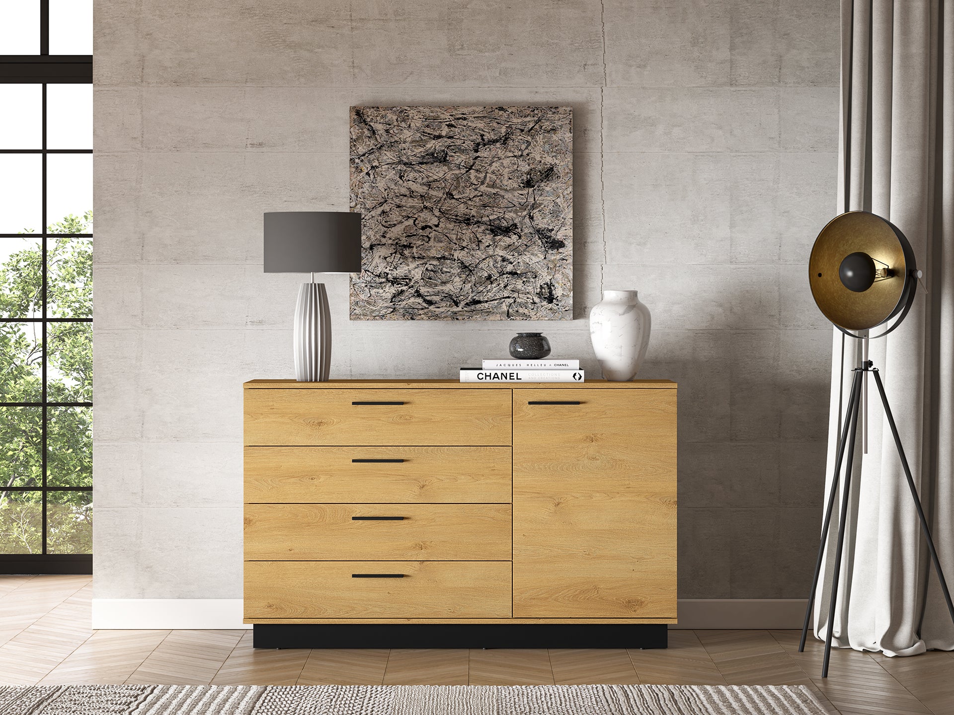 Ensemble Salon – Collection MORENO - 4 Pieces - Meubles Modernes en Chêne avec Base Noire