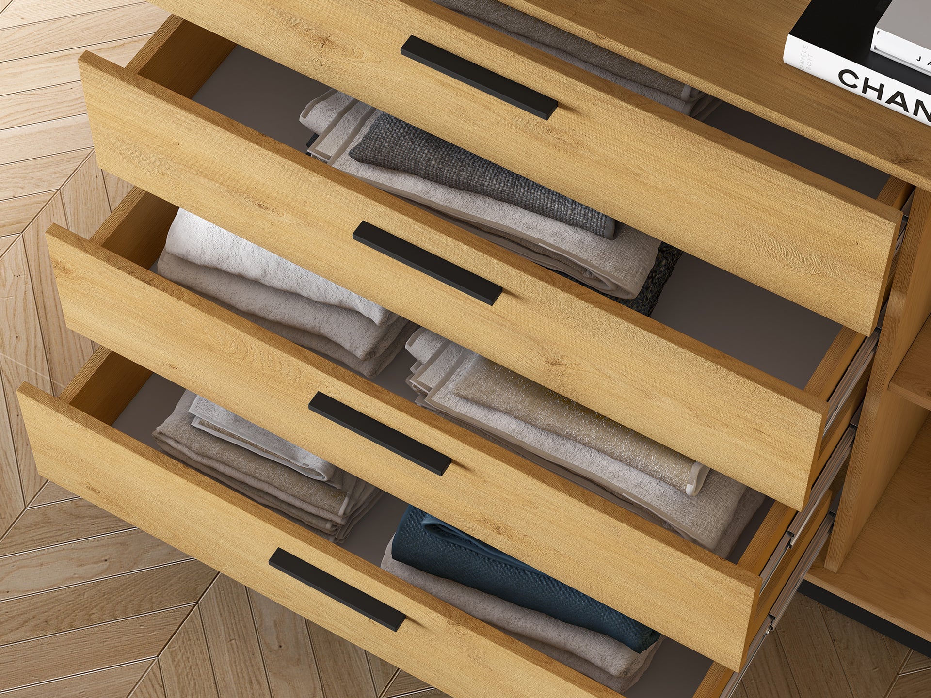 Ensemble Salon – Collection MORENO - 4 Pieces - Meubles Modernes en Chêne avec Base Noire