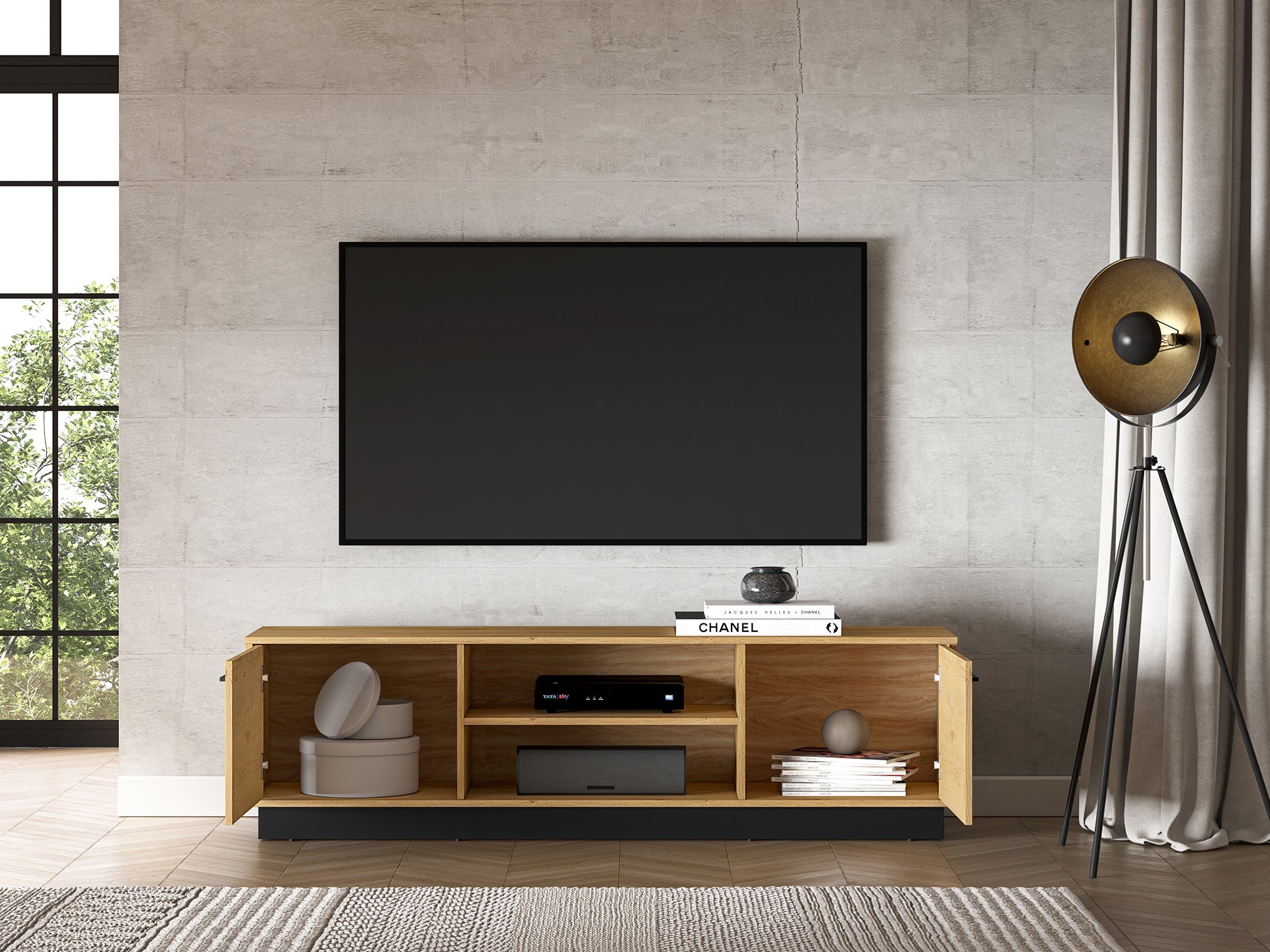 Ensemble Salon – Collection MORENO - 4 Pieces - Meubles Modernes en Chêne avec Base Noire