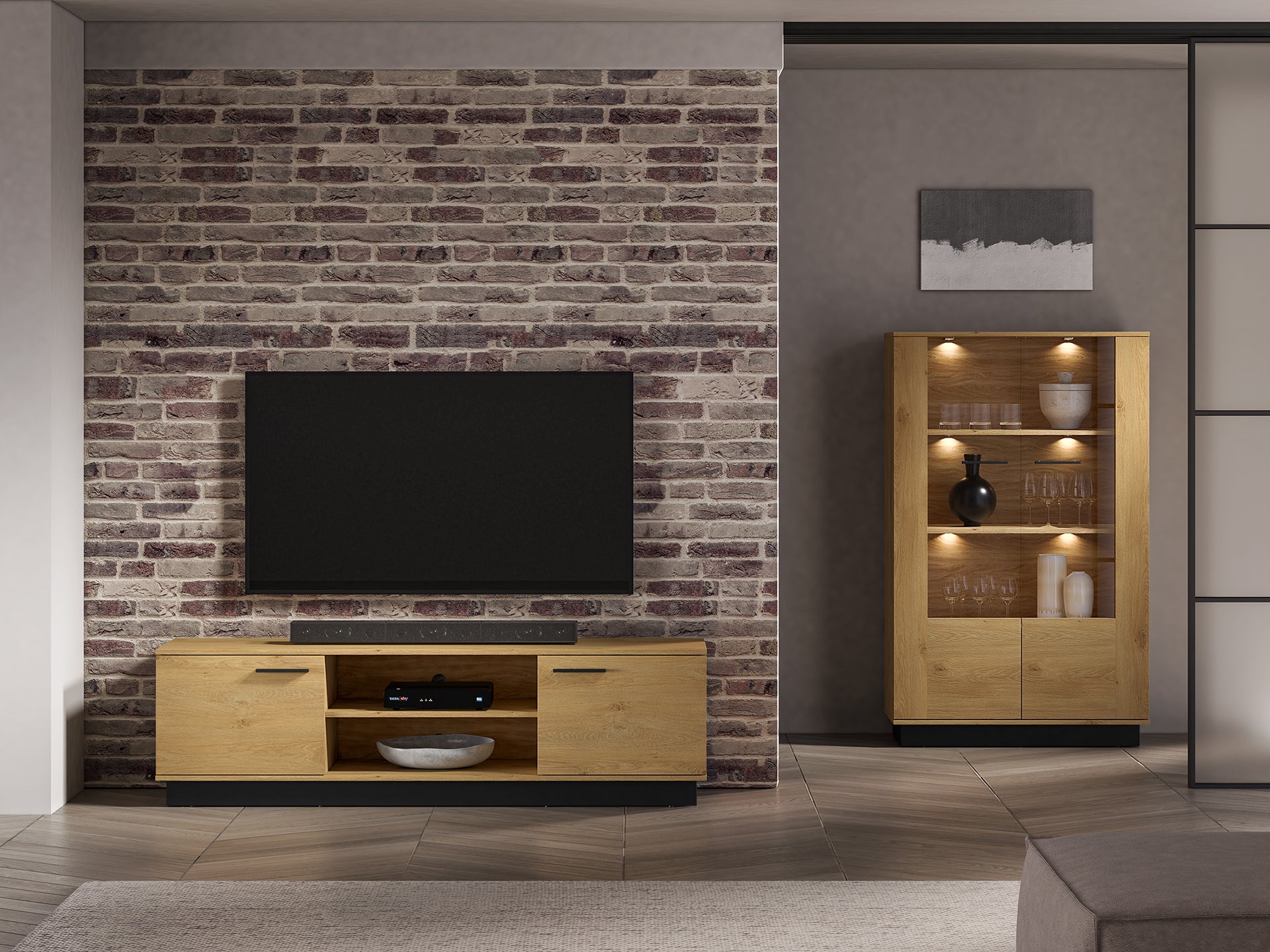 Ensemble Salon – Collection MORENO - 4 Pieces - Meubles Modernes en Chêne avec Base Noire