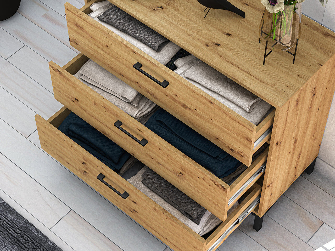 Buffet en Chêne Artisanal avec Bordure ABS – Élégance et Praticité pour Votre Espace