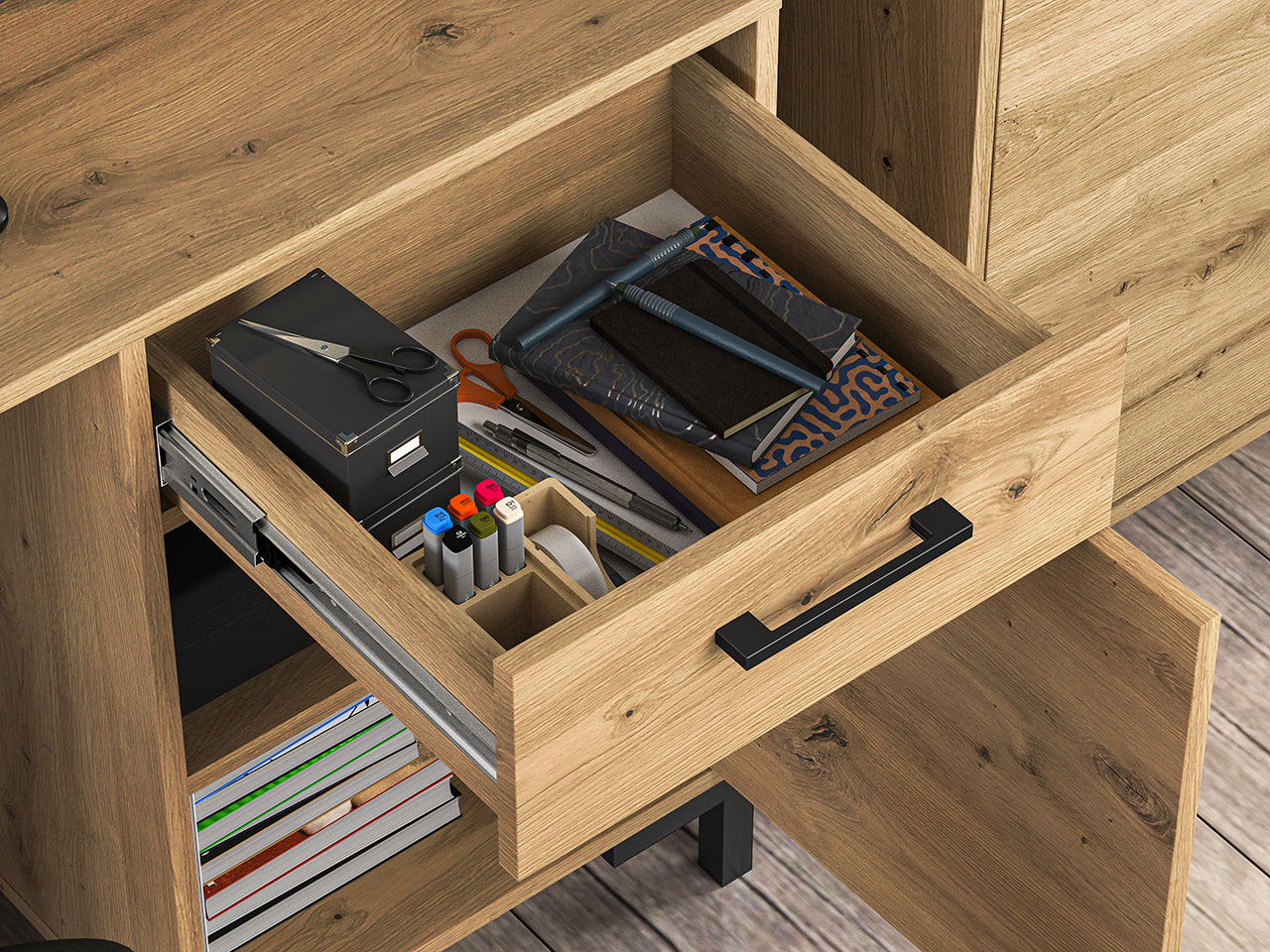 Bureau en Chêne Artisanal avec Bordure ABS - Résistant aux Rayures et Humidité, Design Moderne et Fonctionnel