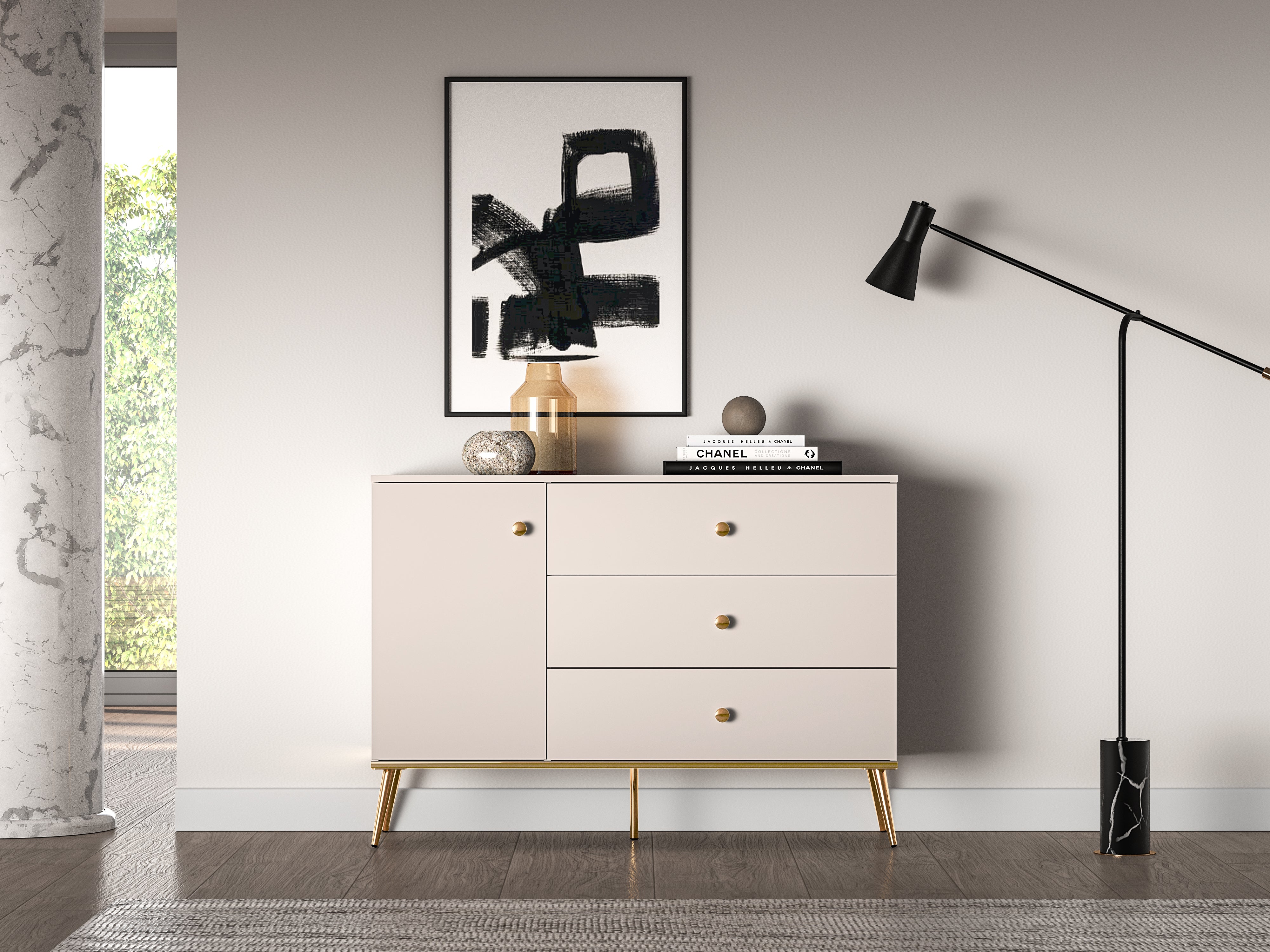 Commode - Design Cachemire avec Tiroirs Profonds et Pieds Dorés
