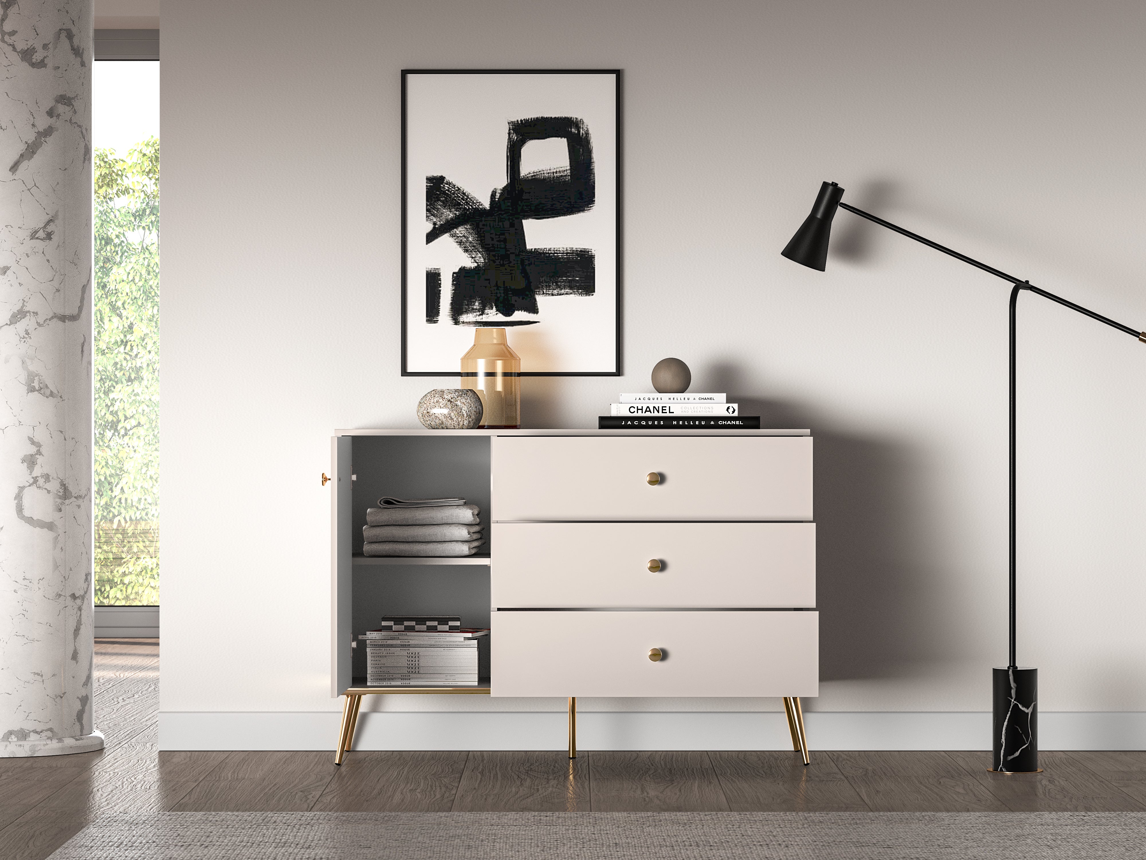 Commode - Design Cachemire avec Tiroirs Profonds et Pieds Dorés