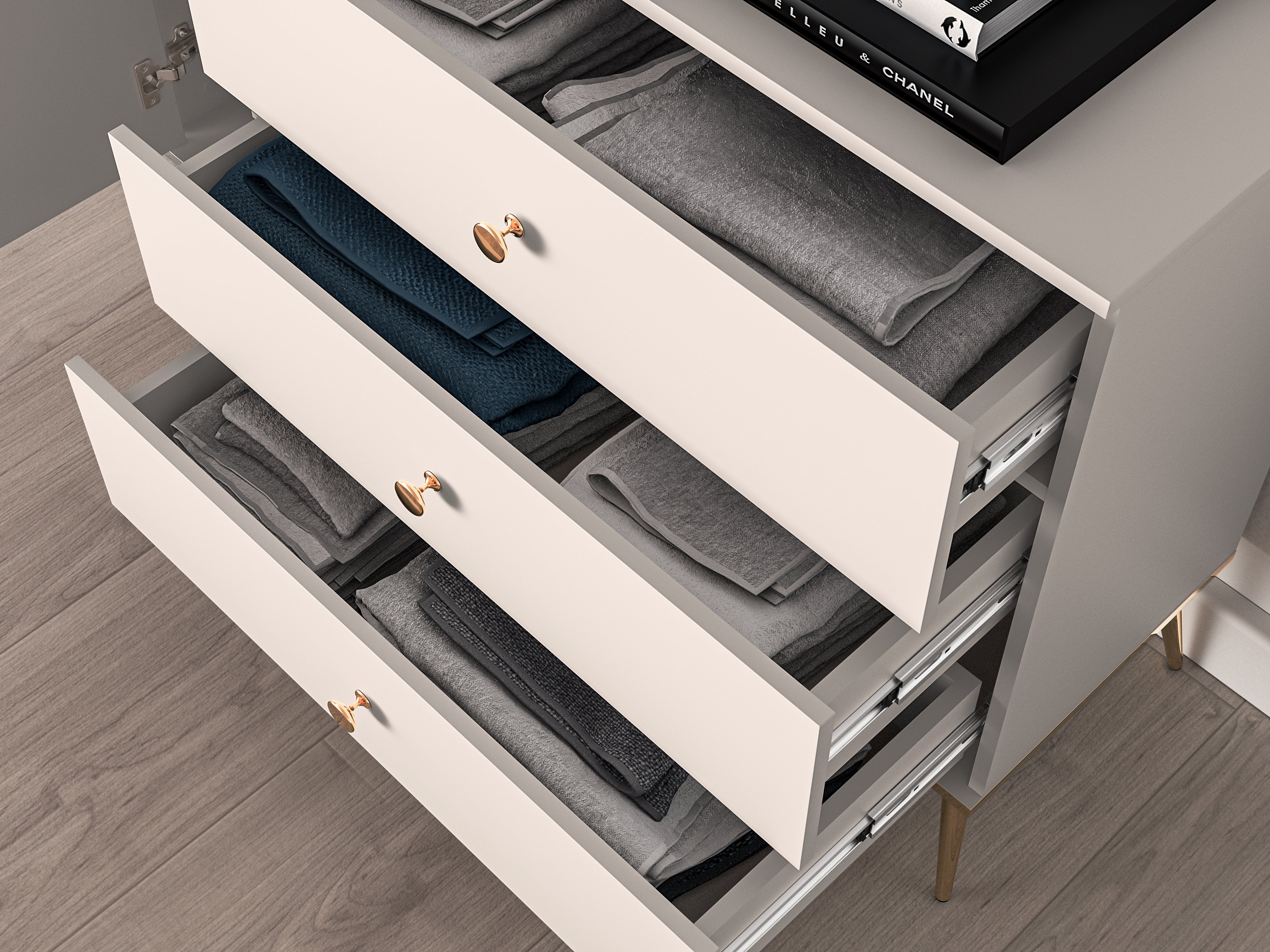 Commode - Design Cachemire avec Tiroirs Profonds et Pieds Dorés
