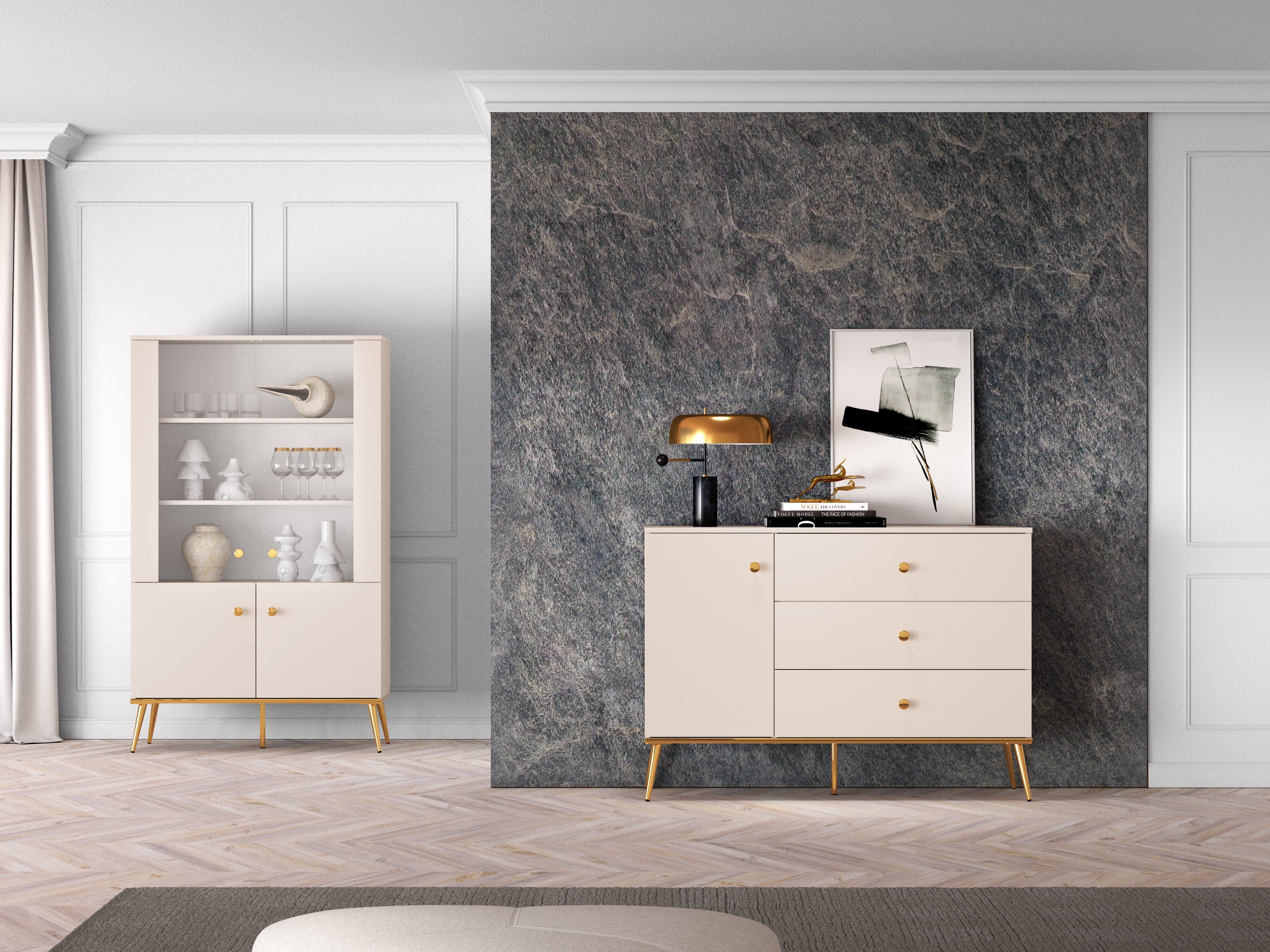 Commode - Design Cachemire avec Tiroirs Profonds et Pieds Dorés