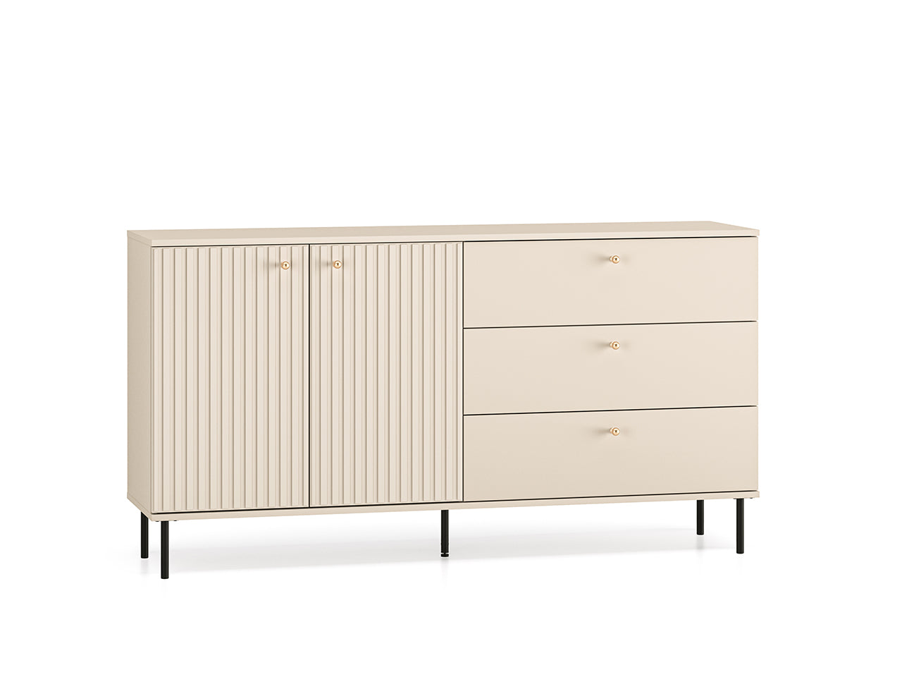 Commode en MDF Cachemire avec Tiroirs Profonds & Finitions en Or Brossé