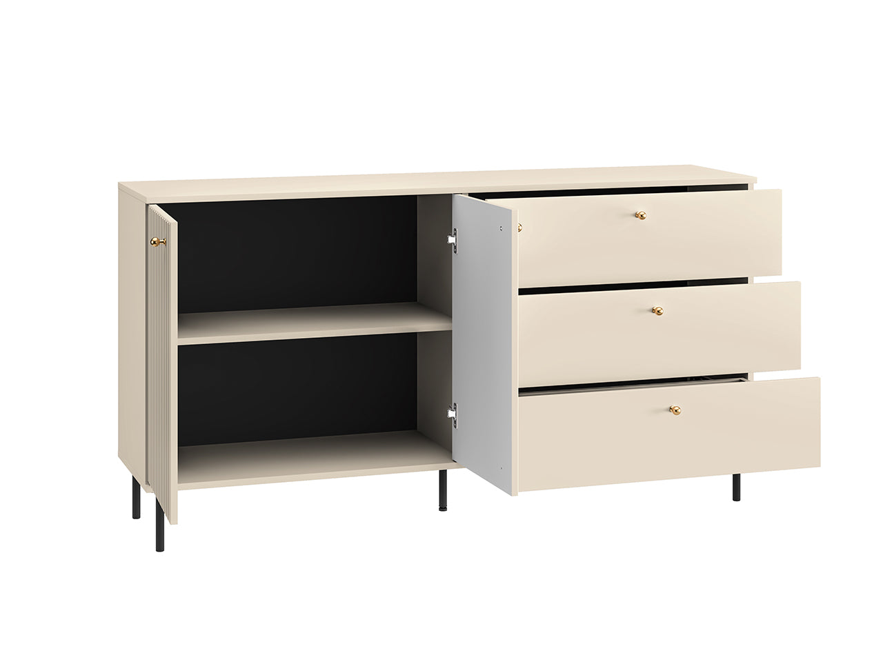 Commode en MDF Cachemire avec Tiroirs Profonds & Finitions en Or Brossé