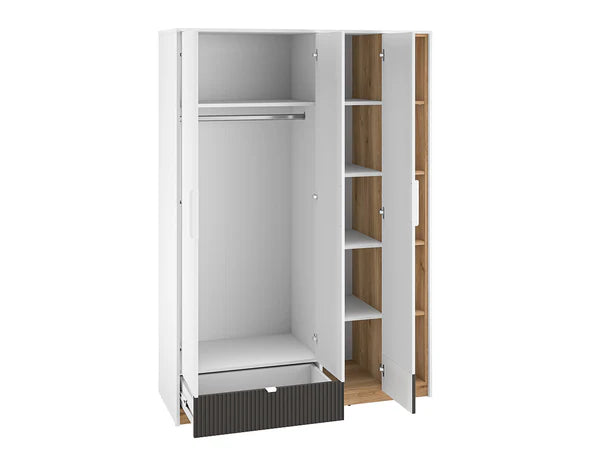 Ensemble Chambre à Coucher TORIO – 6 pièces - Blanc, Graphite Mat & Chêne Castello