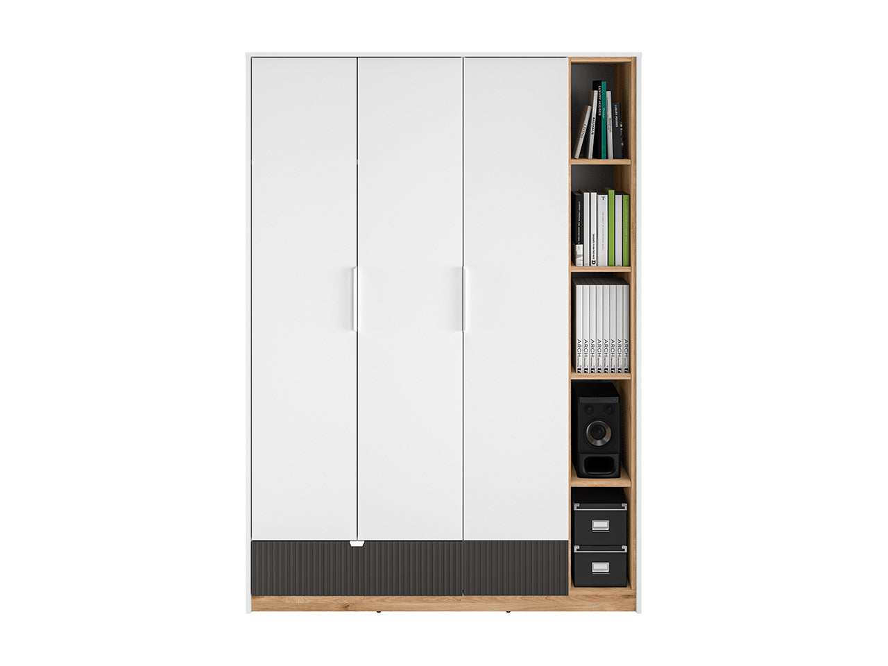 Garde-Robe Moderne avec Bordure ABS - Grande Capacité, Extension Complète et Design Élégant en Blanc et Chêne Castello