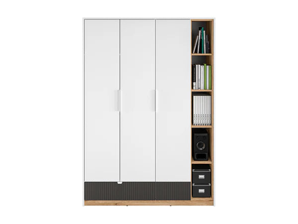 Ensemble Chambre à Coucher TORIO – 6 pièces - Blanc, Graphite Mat & Chêne Castello