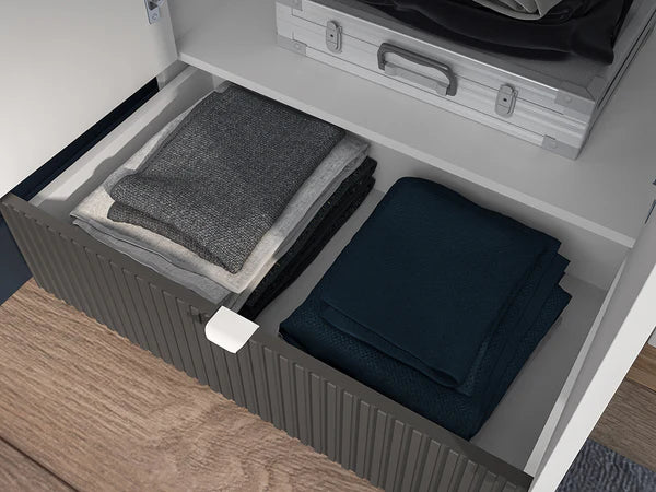 Ensemble Chambre à Coucher TORIO – 6 pièces - Blanc, Graphite Mat & Chêne Castello