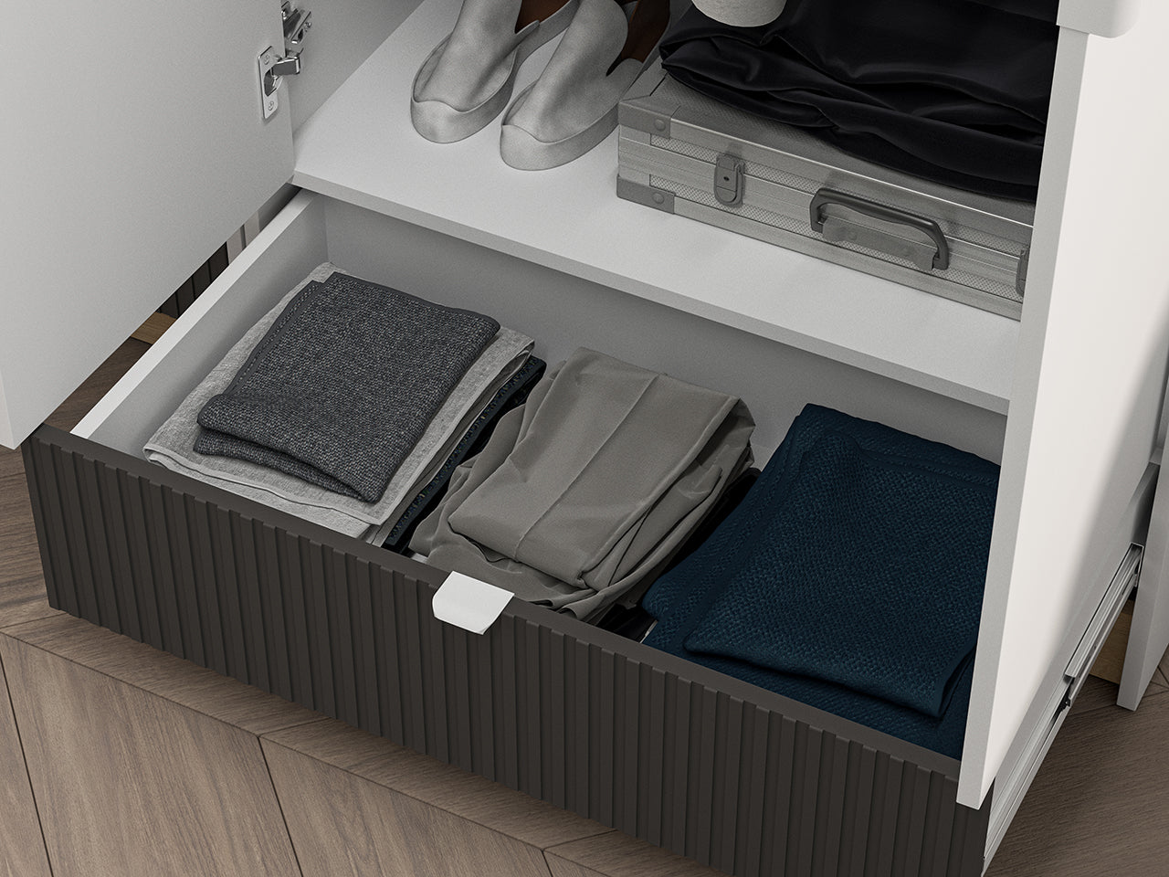 Garde-Robe Moderne en Blanc et Chêne Castello - Panneau Laminé Résistant aux Rayures et à l'Humidité, Capacité de Tiroir Optimisée