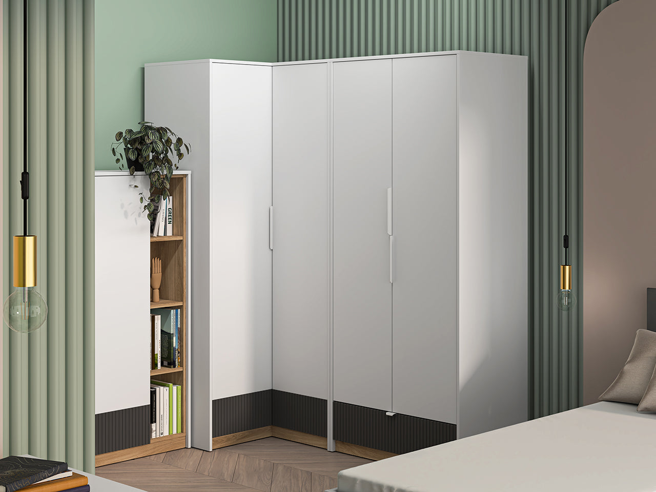Garde-Robe Moderne Blanc et Chêne Castello avec MDF Graphite Mat – Durable et Élégante