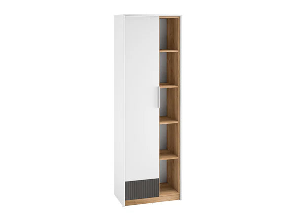 Ensemble Chambre à Coucher TORIO – 6 pièces - Blanc, Graphite Mat & Chêne Castello