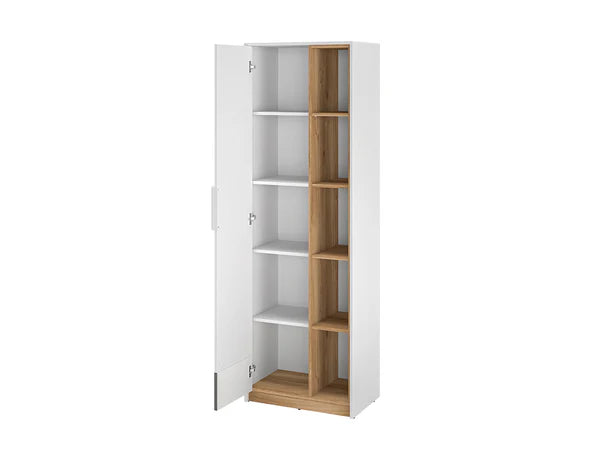Ensemble Chambre à Coucher TORIO – 6 pièces - Blanc, Graphite Mat & Chêne Castello