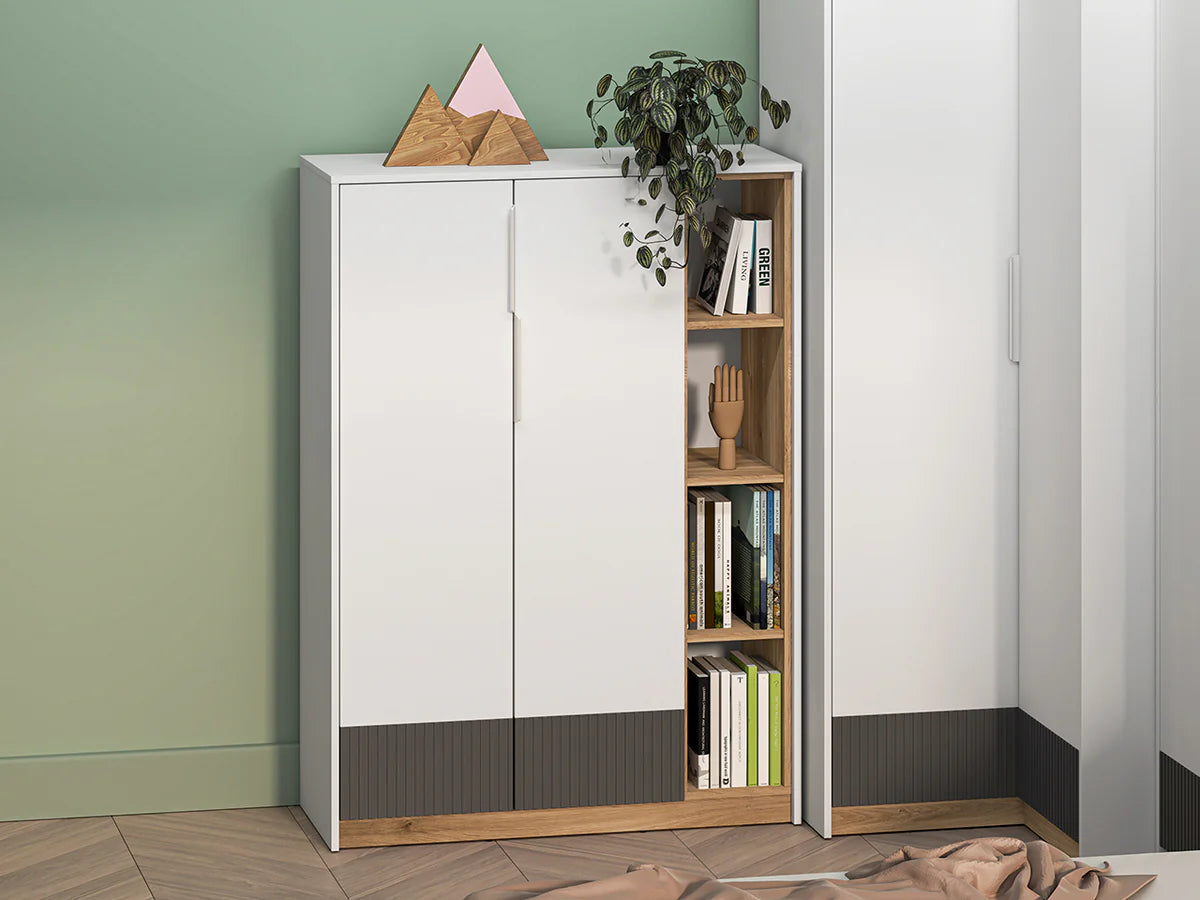 Ensemble Salon TORIO –6 Pieces - Blanc, Graphite Mat & Chêne Castello