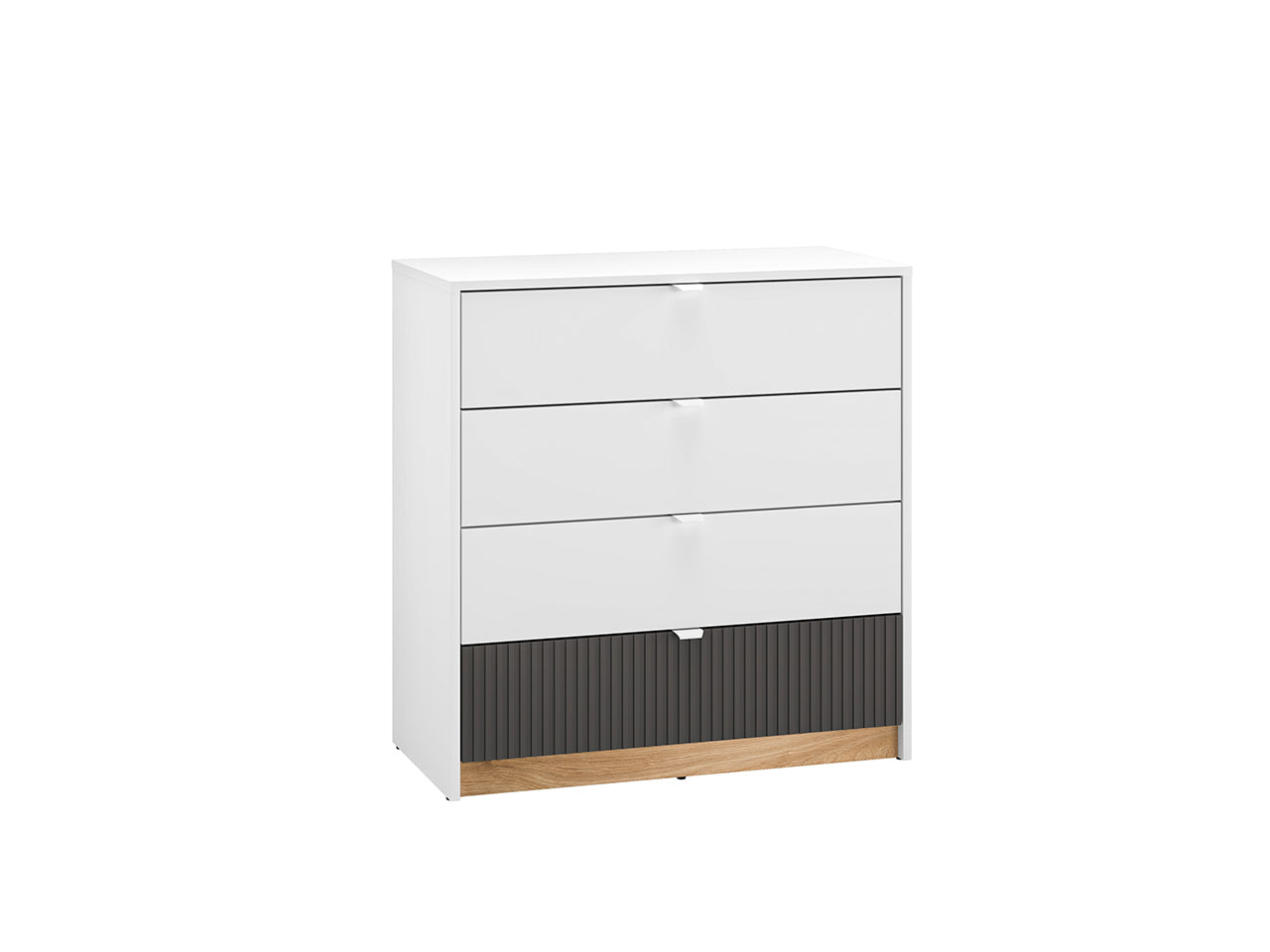 Commode Compacte avec Tiroirs à Extension Complète – Blanc, Graphite Mat & Chêne Castello