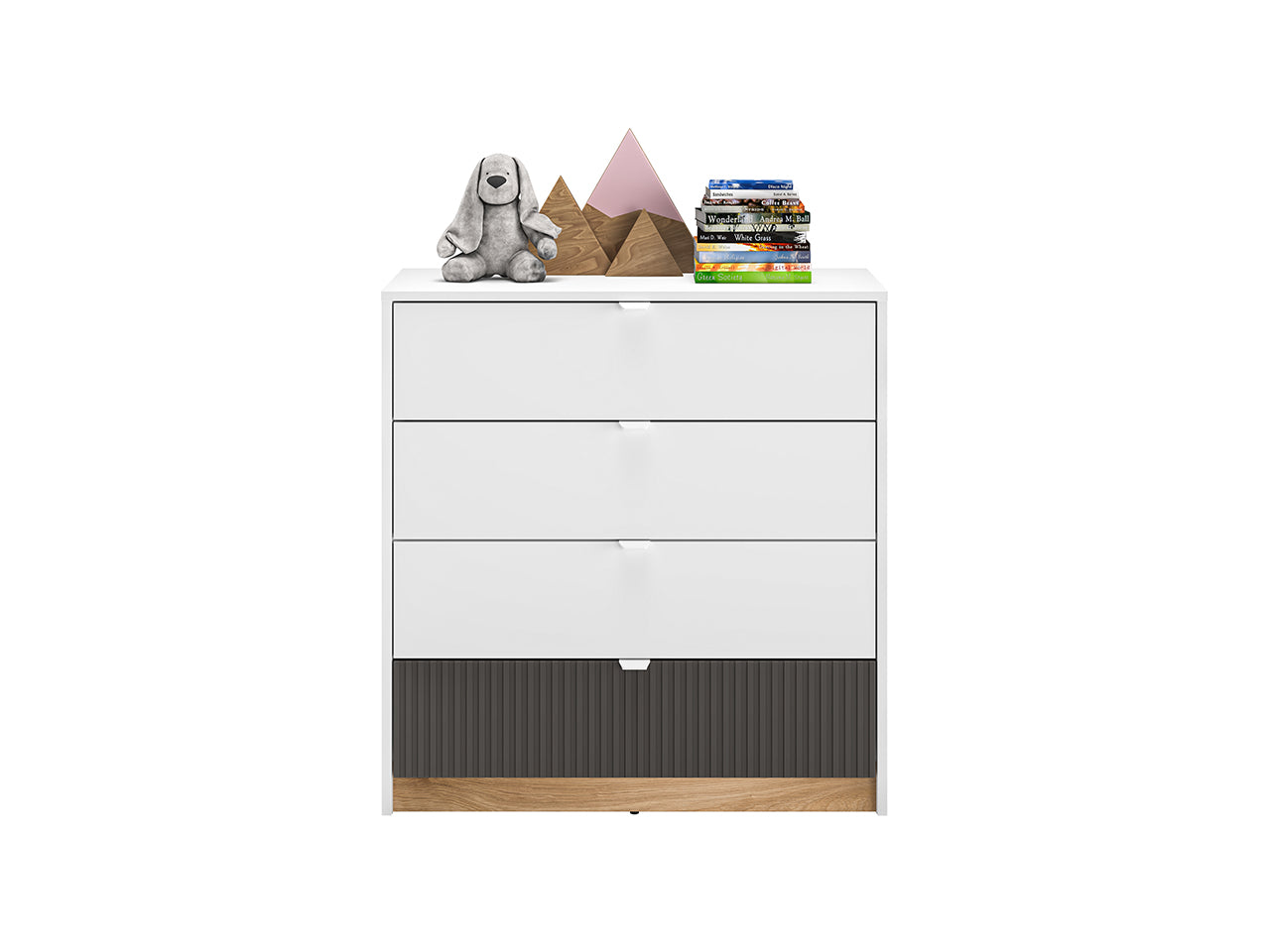Commode Compacte avec Tiroirs à Extension Complète – Blanc, Graphite Mat & Chêne Castello