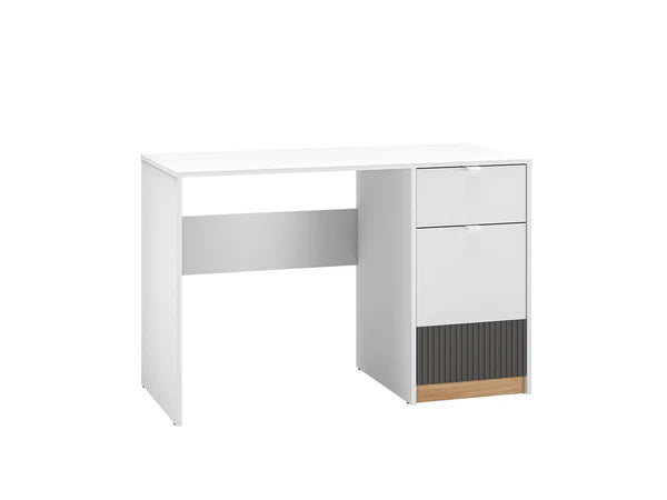 Ensemble Chambre à Coucher TORIO – 6 pièces - Blanc, Graphite Mat & Chêne Castello