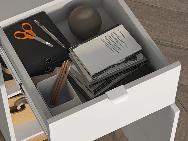 Ensemble Chambre à Coucher TORIO – 6 pièces - Blanc, Graphite Mat & Chêne Castello