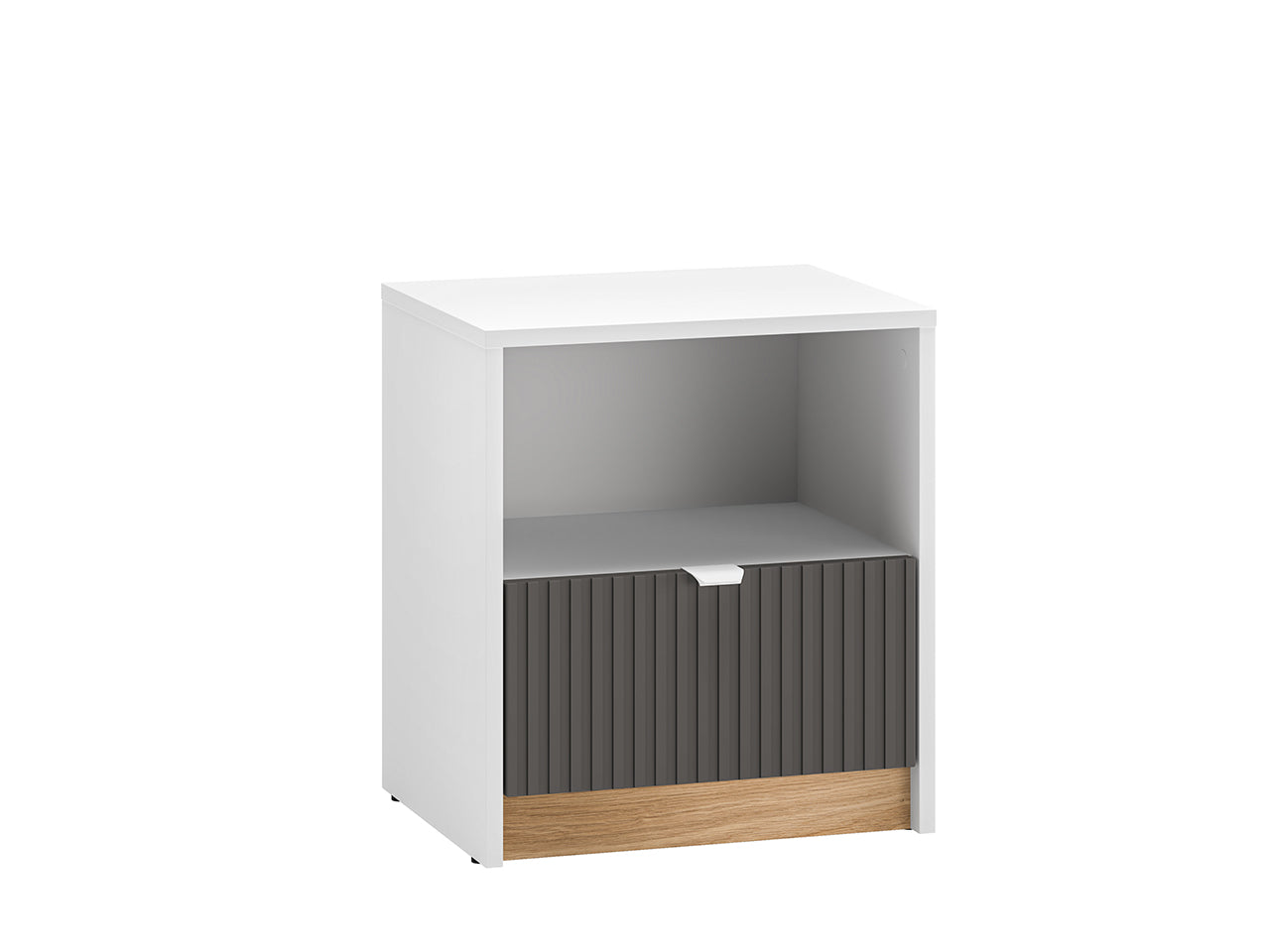 Table de Chevet Moderne – Blanc, Graphite Mat & Chêne Castello