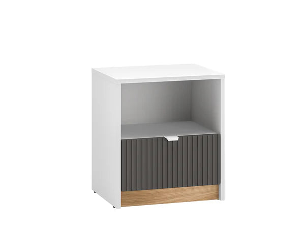 Ensemble Chambre à Coucher TORIO – 6 pièces - Blanc, Graphite Mat & Chêne Castello