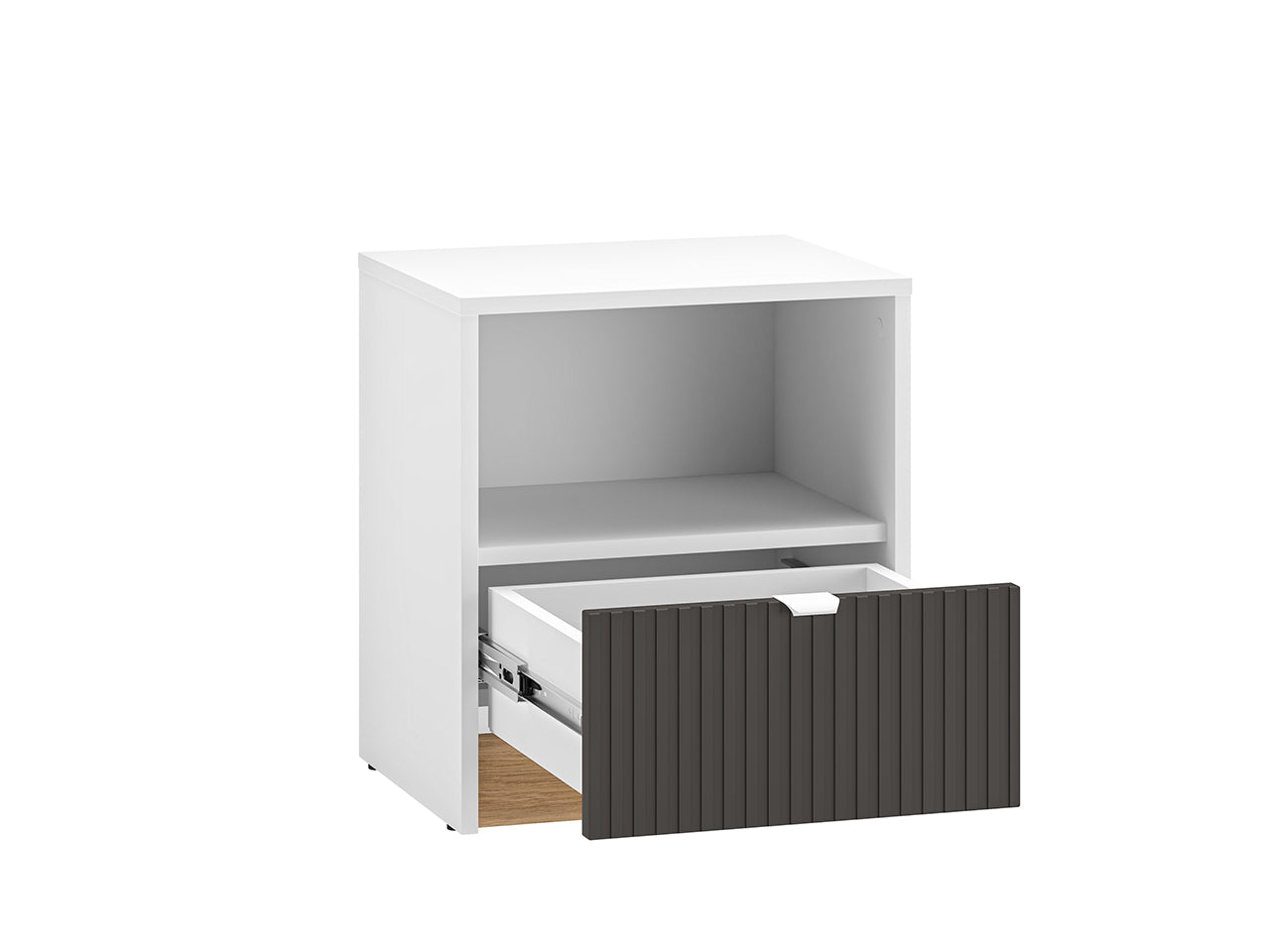 Table de Chevet Moderne – Blanc, Graphite Mat & Chêne Castello