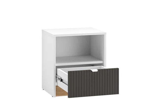 Ensemble Chambre à Coucher TORIO – 6 pièces - Blanc, Graphite Mat & Chêne Castello