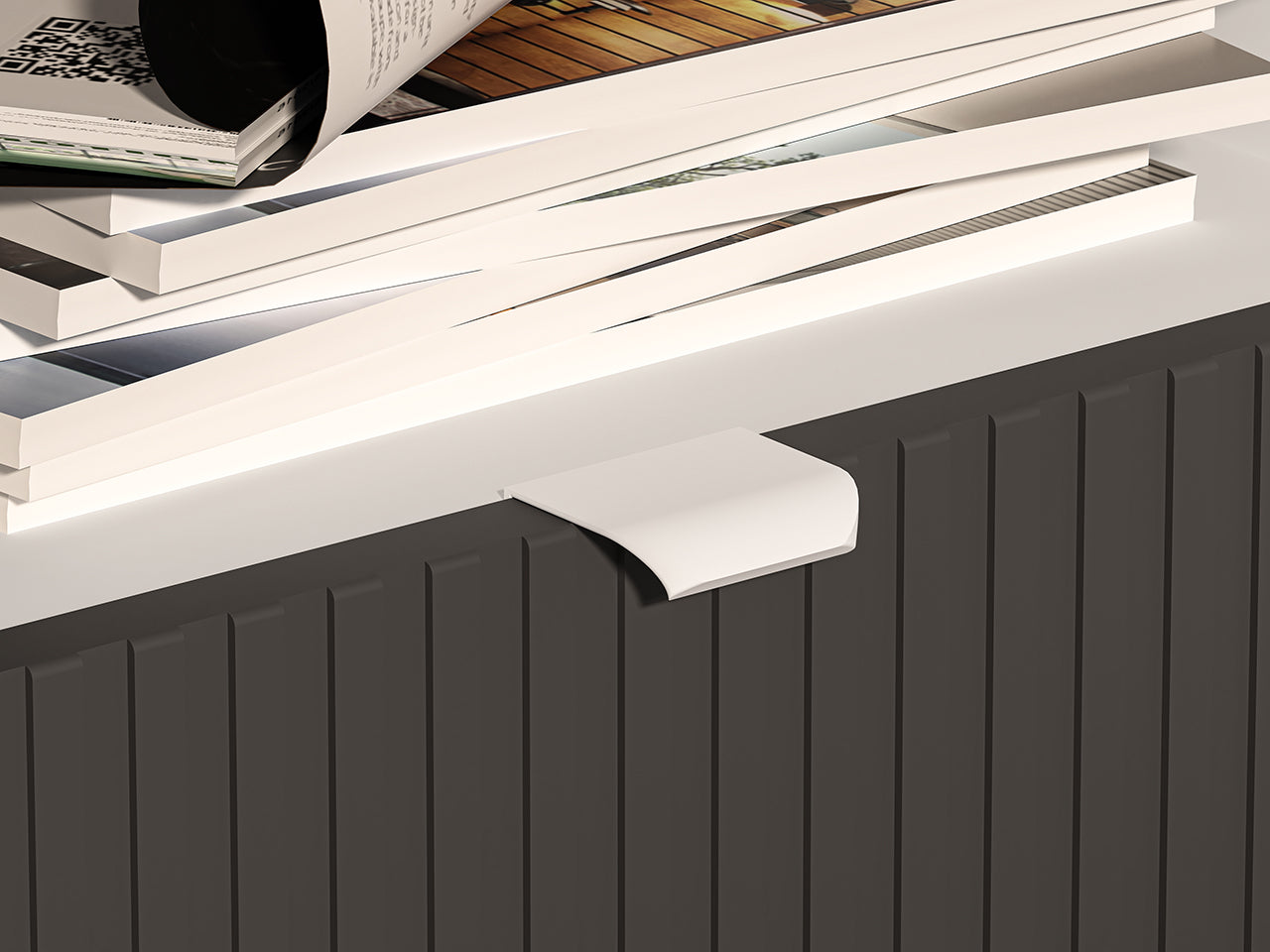 Table de Chevet Moderne – Blanc, Graphite Mat & Chêne Castello