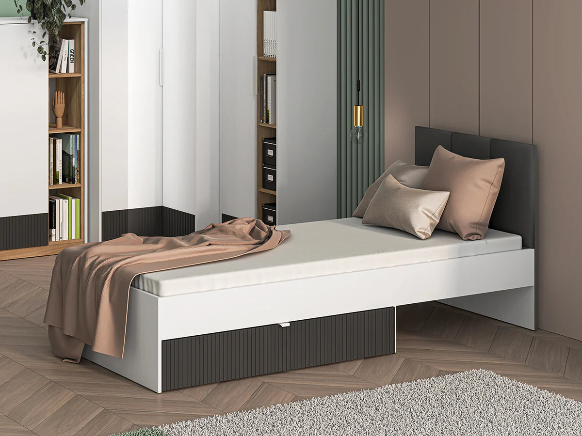 Ensemble Salon TORIO –6 Pieces - Blanc, Graphite Mat & Chêne Castello