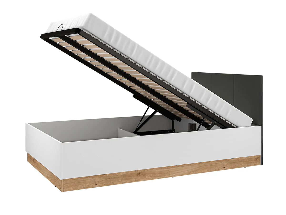 Ensemble Chambre à Coucher TORIO – 6 pièces - Blanc, Graphite Mat & Chêne Castello