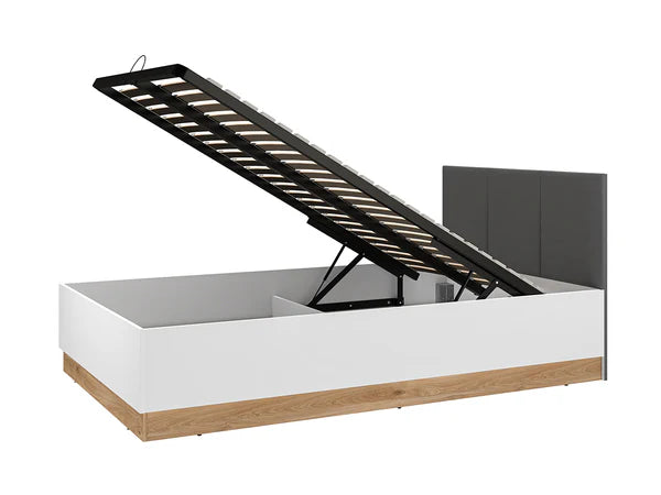Ensemble Chambre à Coucher TORIO – 6 pièces - Blanc, Graphite Mat & Chêne Castello