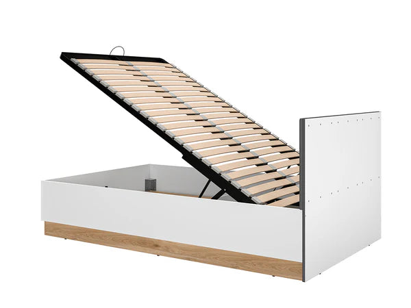 Ensemble Chambre à Coucher TORIO – 6 pièces - Blanc, Graphite Mat & Chêne Castello