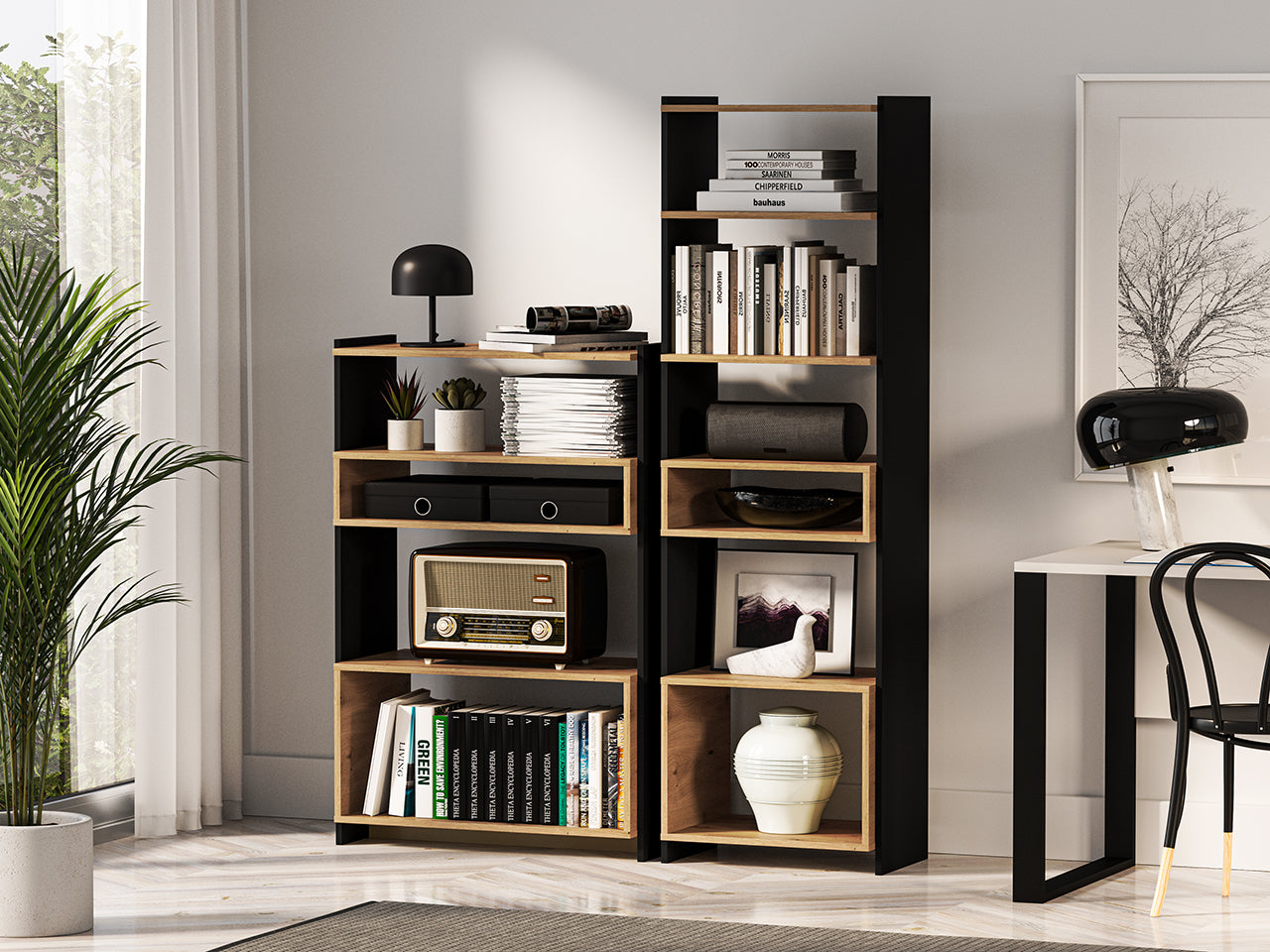 Étagère avec Bordure ABS - Chêne Artisanal + Noir