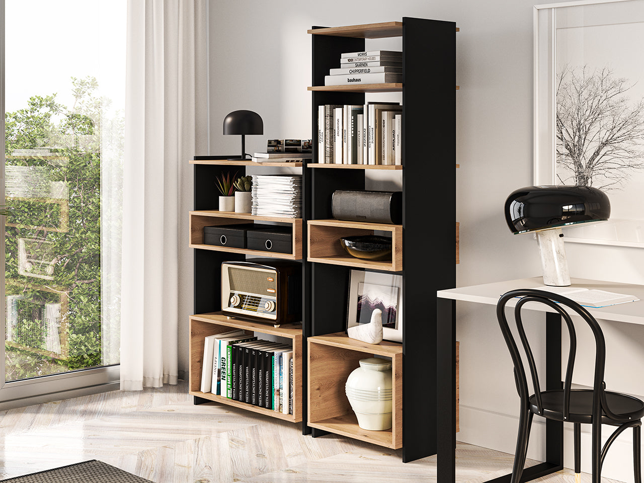 Étagère avec Bordure ABS - Chêne Artisanal + Noir