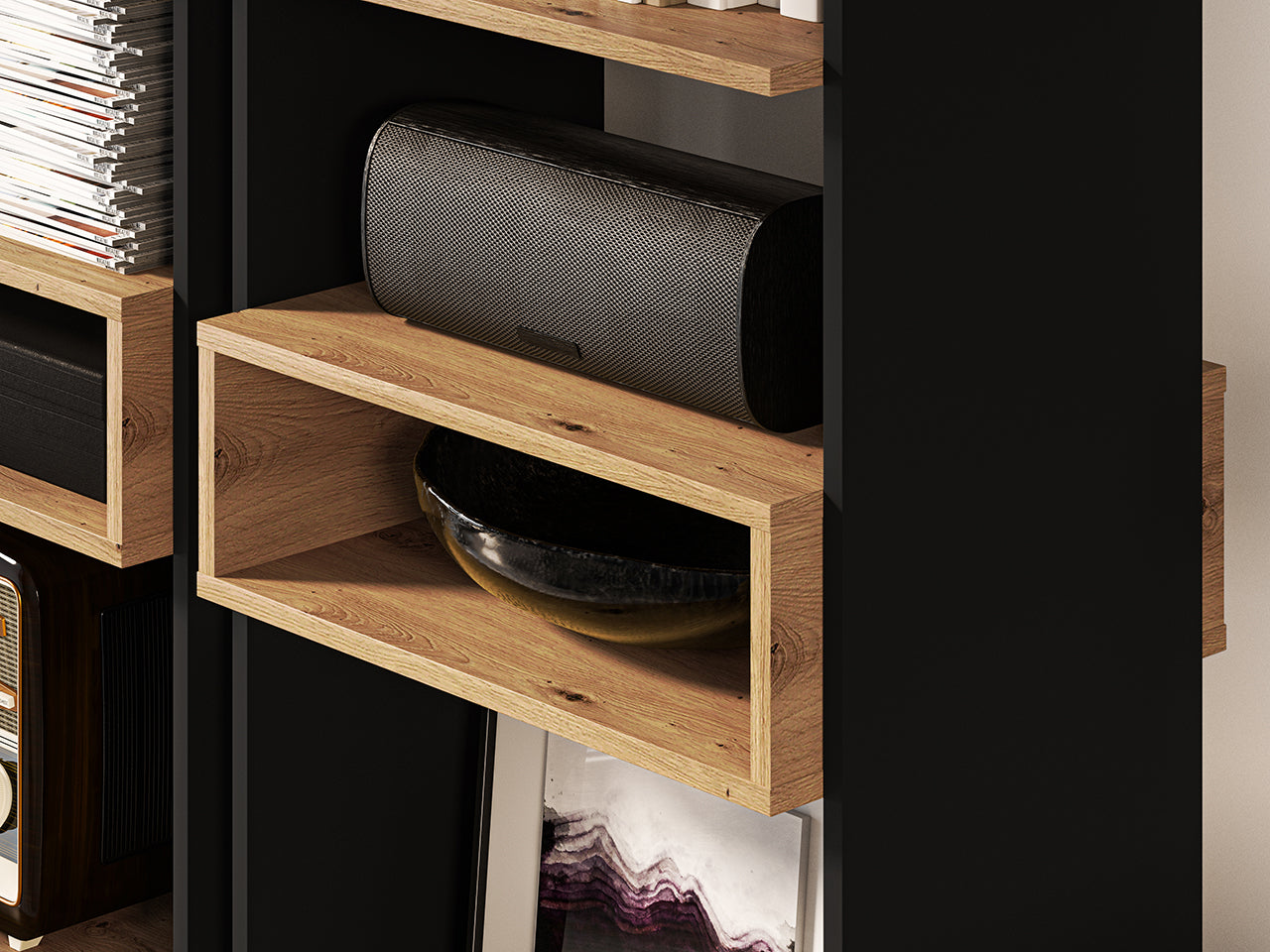 Étagère avec Bordure ABS - Chêne Artisanal + Noir