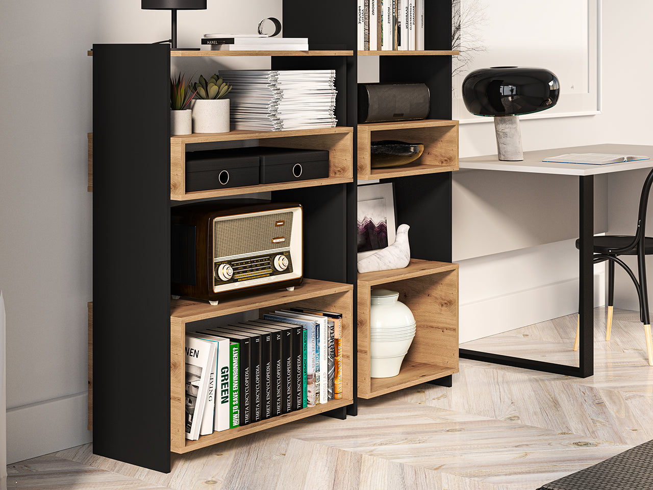 Étagère avec Bordure ABS - Chêne Artisanal + Noir