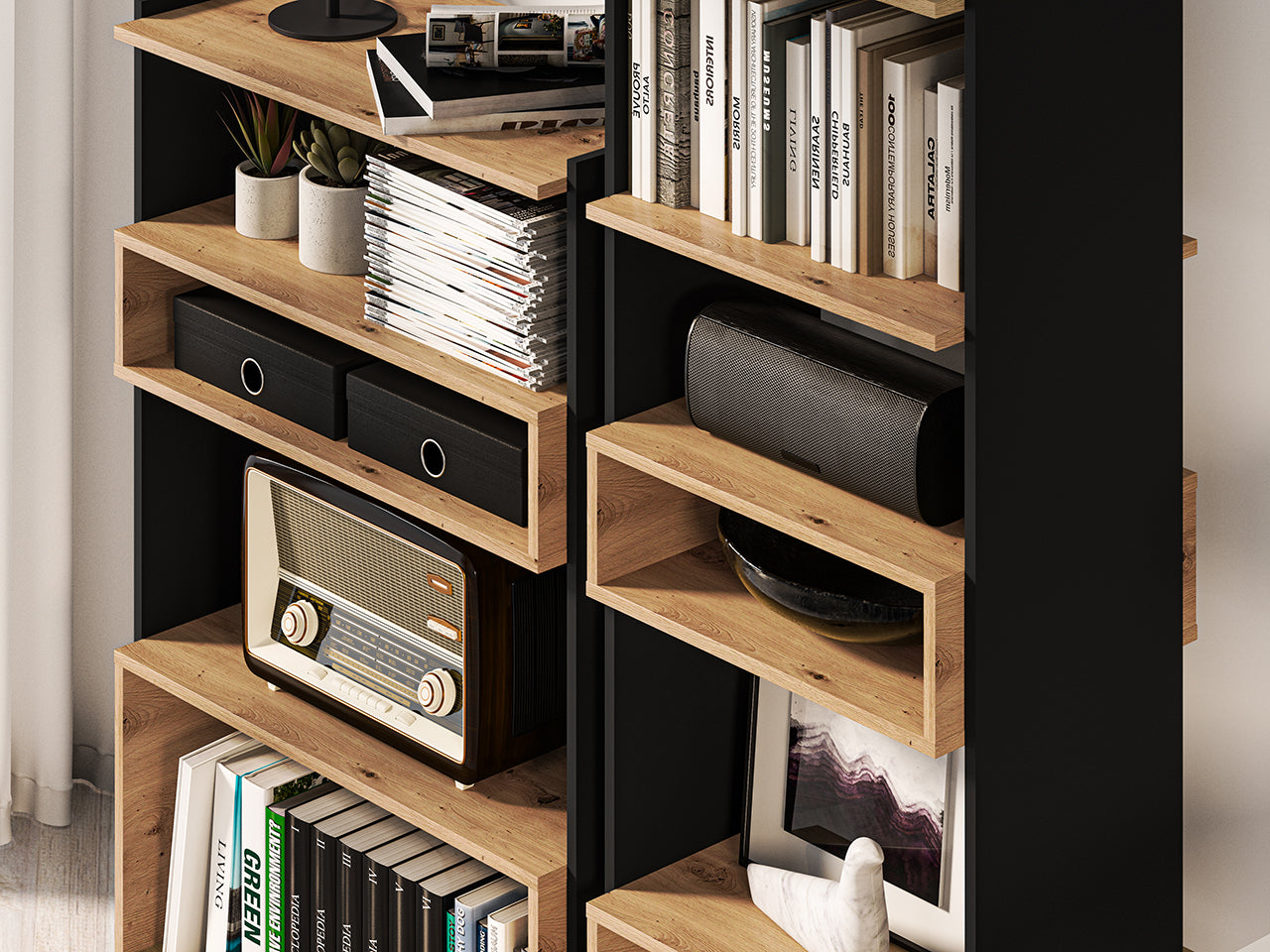 Étagère avec Bordure ABS - Chêne Artisanal + Noir