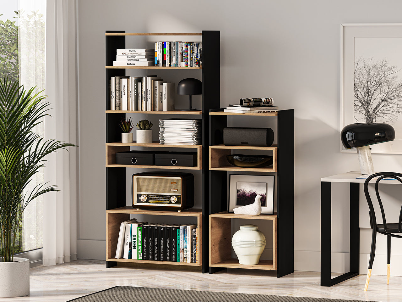 Étagère Design Chêne Artisanal + Noir - Élégance et Durabilité