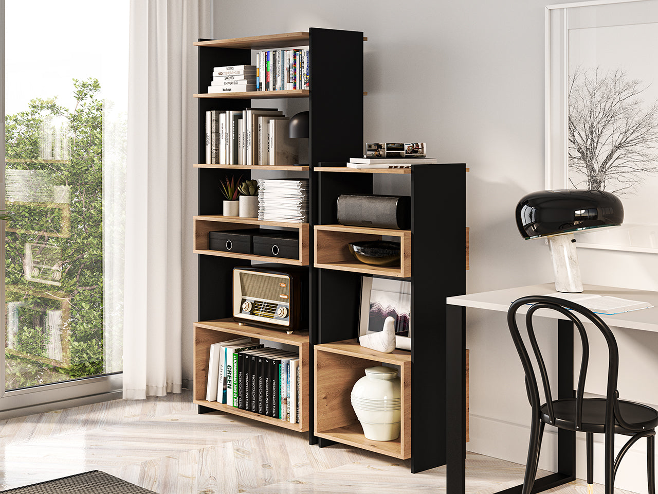 Étagère Design Chêne Artisanal + Noir - Élégance et Durabilité