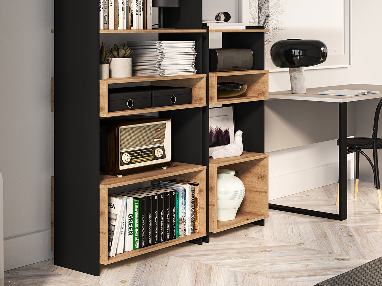 Étagère Design Chêne Artisanal + Noir - Élégance et Durabilité