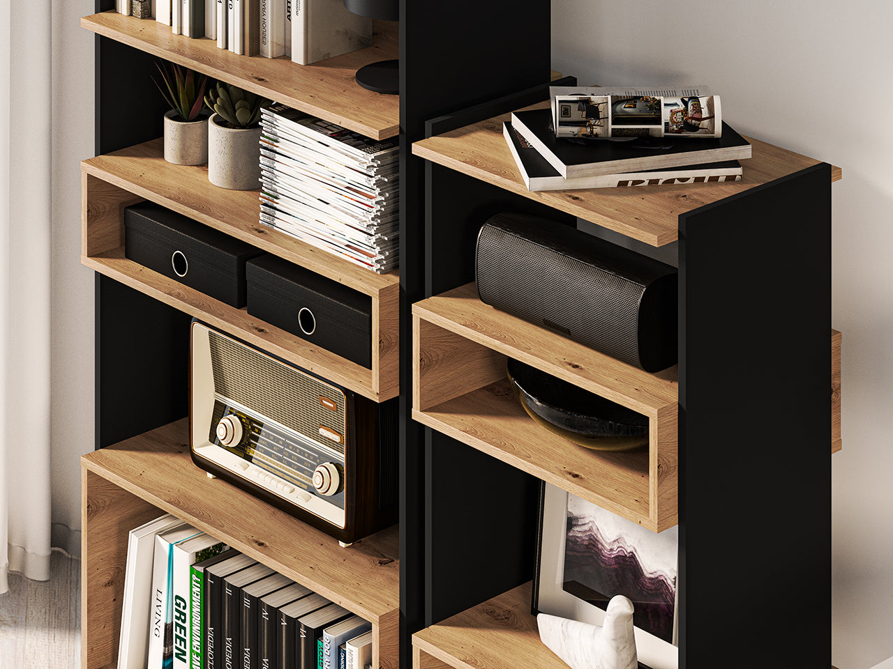 Étagère Design Chêne Artisanal + Noir - Élégance et Durabilité
