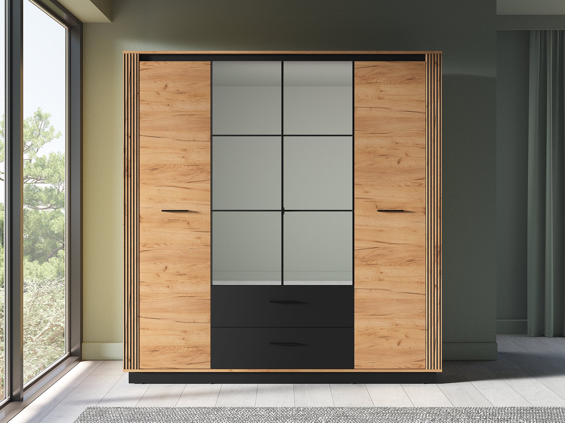 Ensemble Chambre à Coucher – Collection URSEN – 5 Pieces - Élégance Contemporaine en Chêne Craft Or & Noir